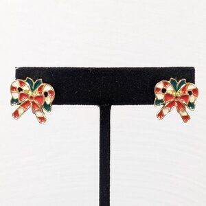 Vintage Christmas Candy Cane Pierced Earrings Red‎ White